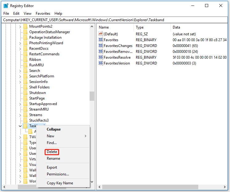 select the Delete option