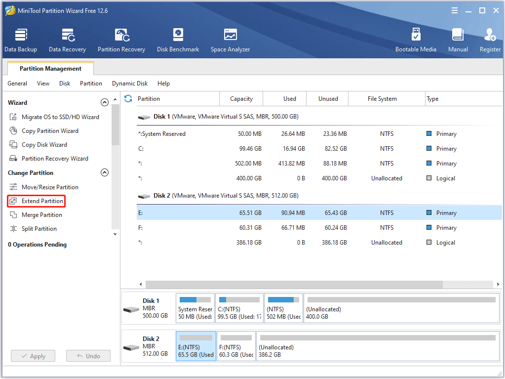 select the Extend Partition option