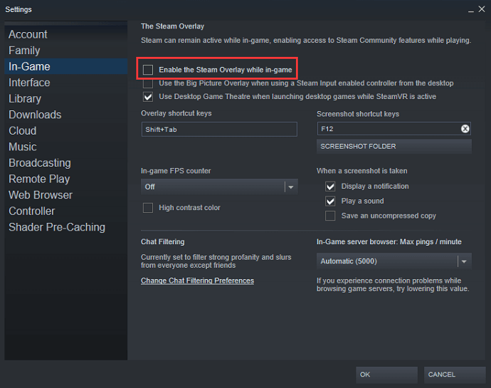 disable Overlay on Steam