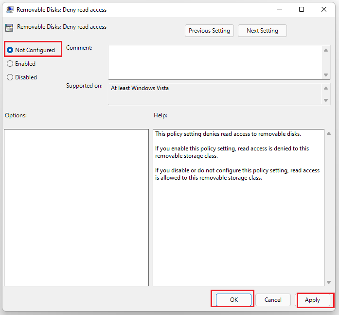 select Not Configured