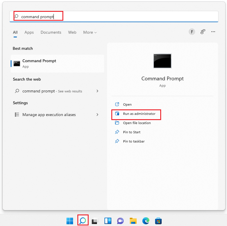 search and open Command Prompt