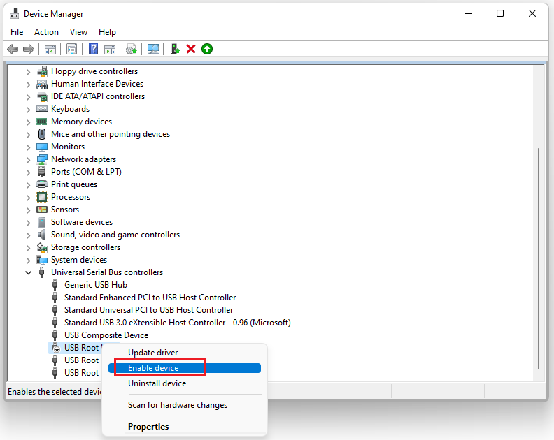 click Enable device