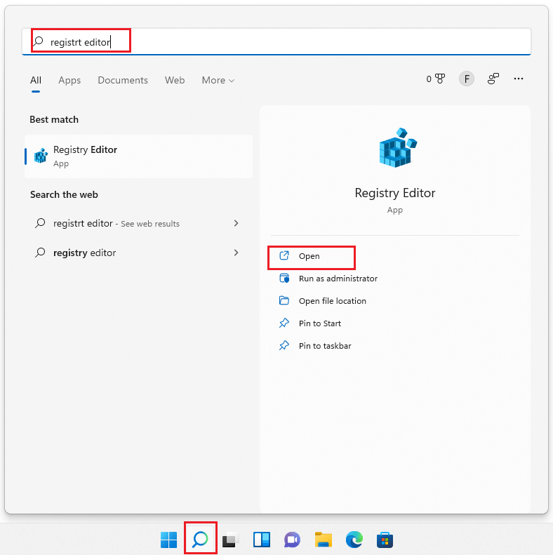 search and open Registry Editor
