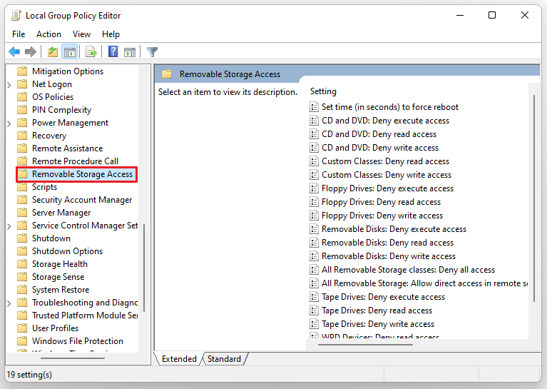 navigate to Removable Storage Access