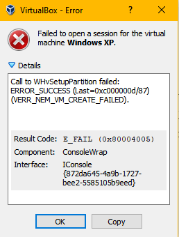 E_FAIL (0x80004005)