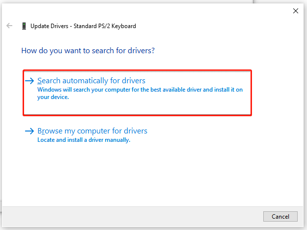 select Search automatically for driver