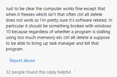 Un report utente dalla risposta Microsoft Forum