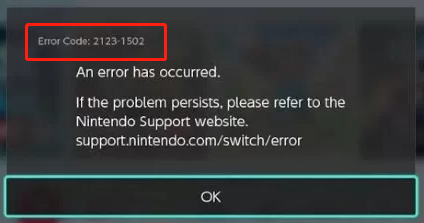 Nintendo Switch error 2123 1502