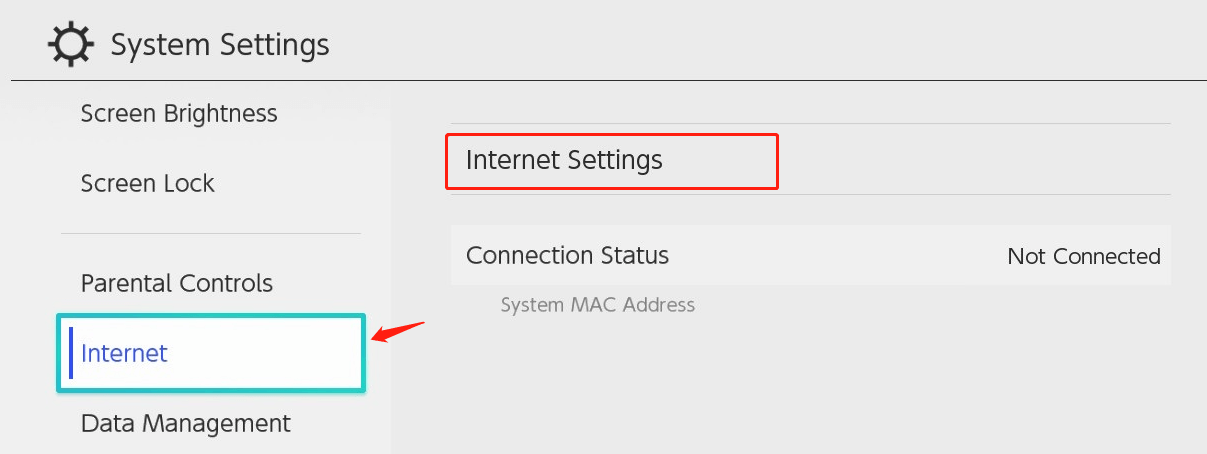 select Internet Settings on Nintendo Switch