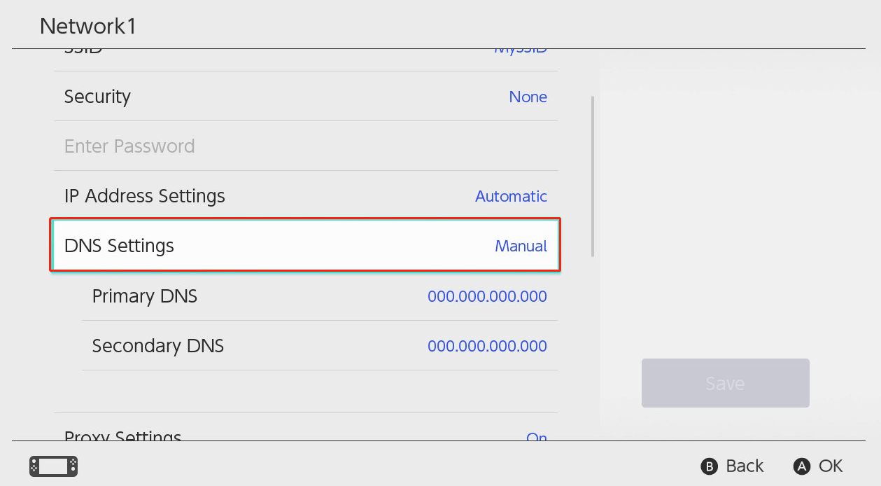select DNS Settings on Nintendo Switch