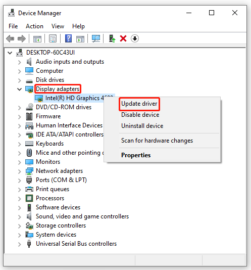 Select to update driver