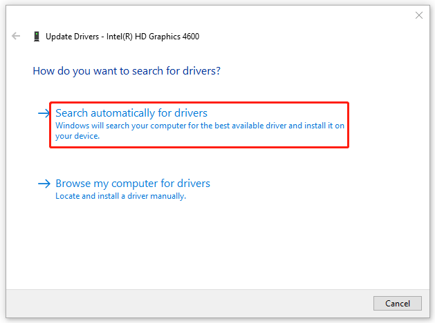 Choose Search automatically for drivers