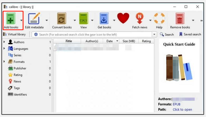 click Add Books on Calibre