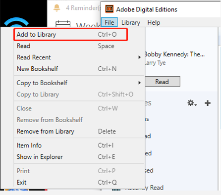 select Add to Library on Adobe Digital Editions