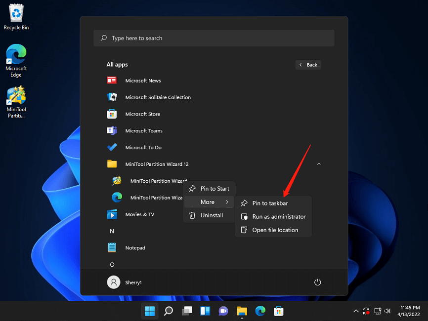 Pin to taskbar