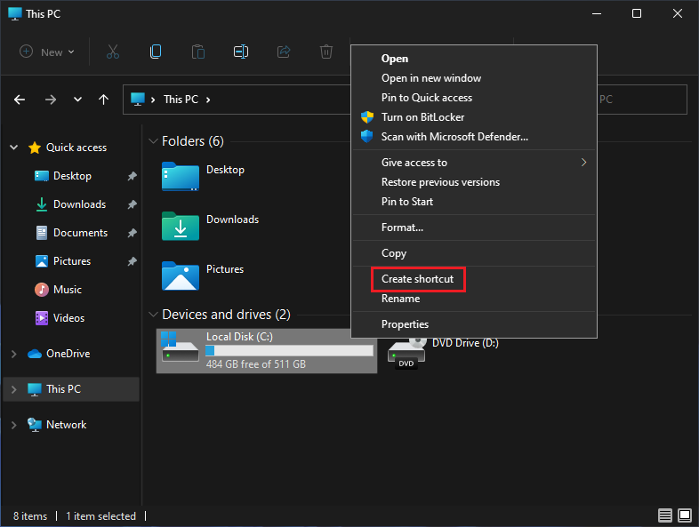 create shortcut