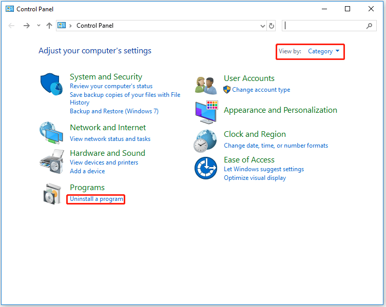 Click Uninstall a program