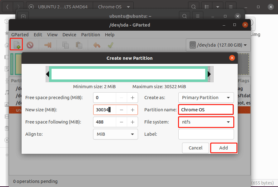 create a partition for Chrome OS