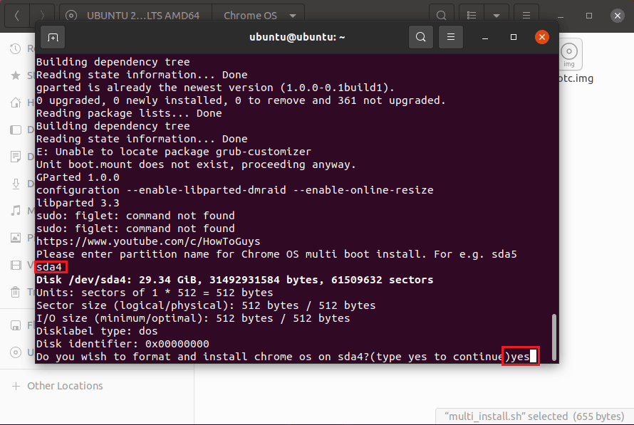 enter Chrome OS partition name