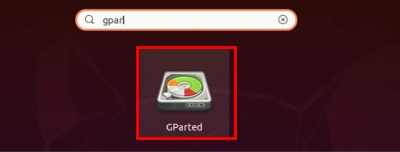 select Gparted in Ubuntu