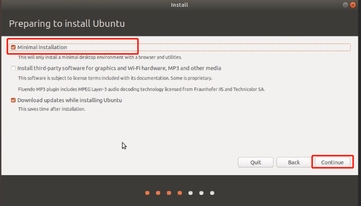 select Minimal Installation on Ubuntu