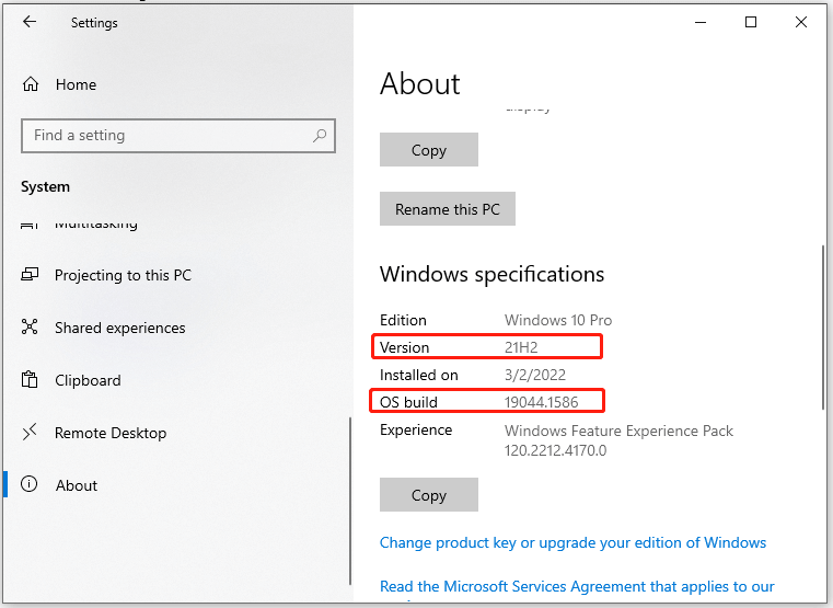 find system version and its build