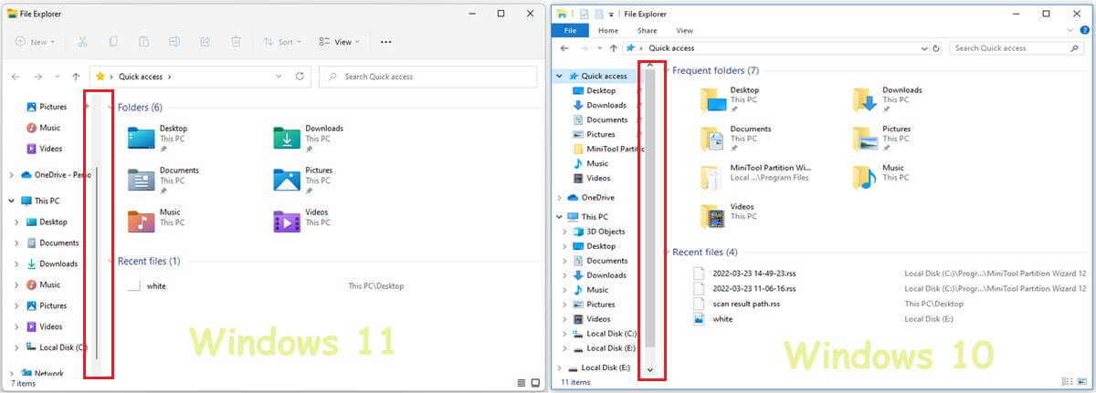 scrollbar on Windows 11 and Windows 10
