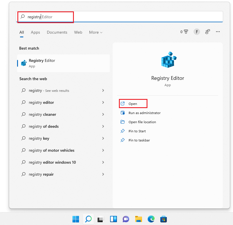 search for Registry and open it
