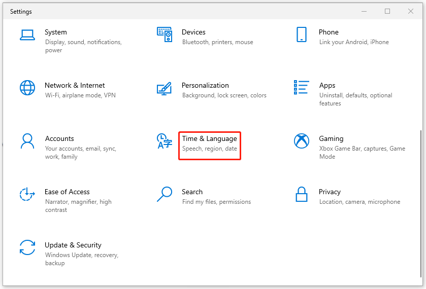 Select the Time & Language