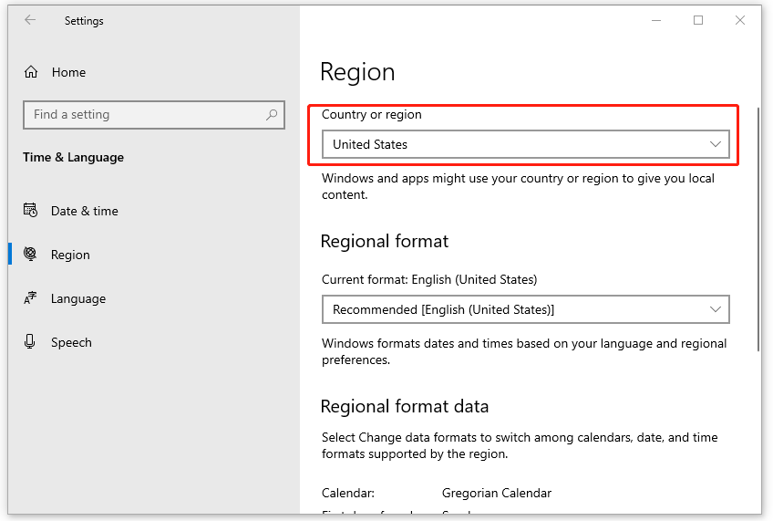 Change the region