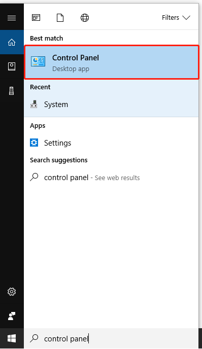 Search for Control Panel