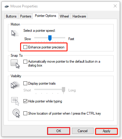 Uncheck Enhance pointer precision