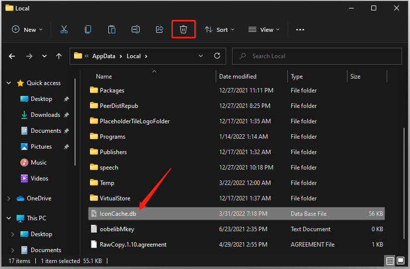 delete IconCache.db