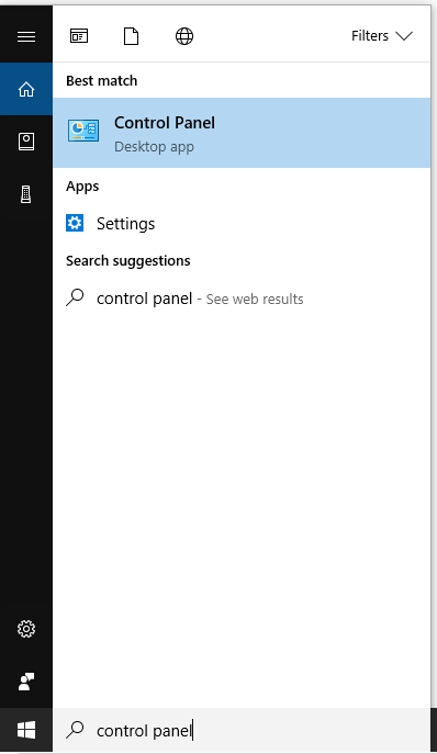 Search for Control Panel