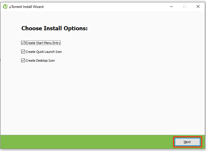 select Installation Options for uTorrent