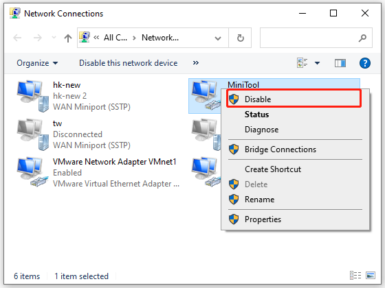 disable network connection