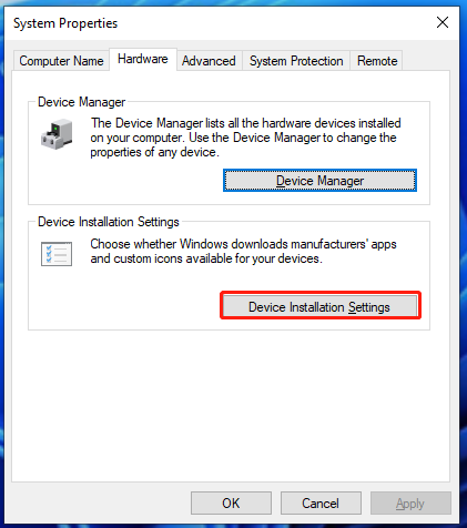 click Device Installation Settings