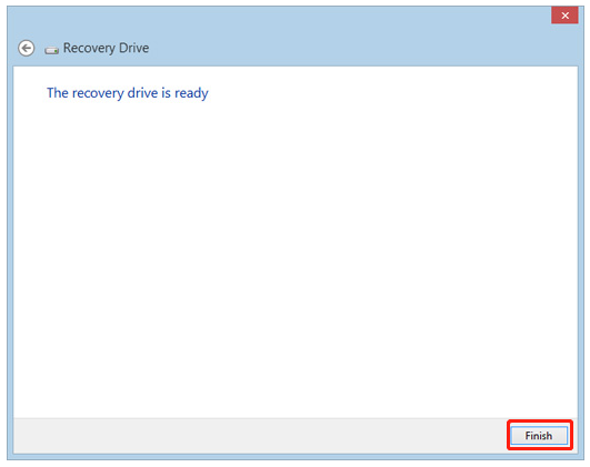 click Finish to create the recovery drive
