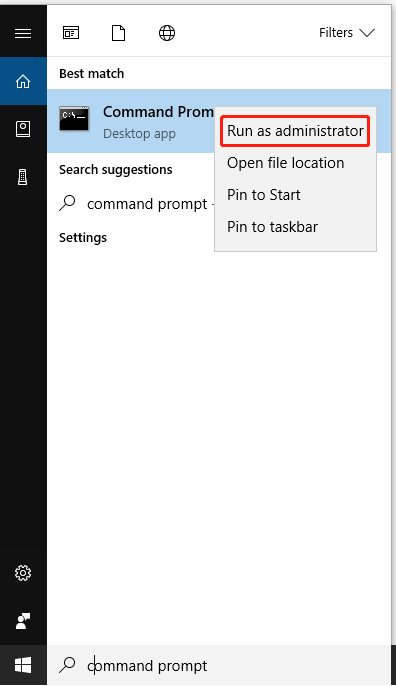 Run Command Prompt as administrator
