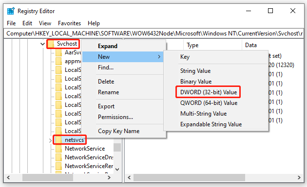 Create two DWORD (32-bit) Values