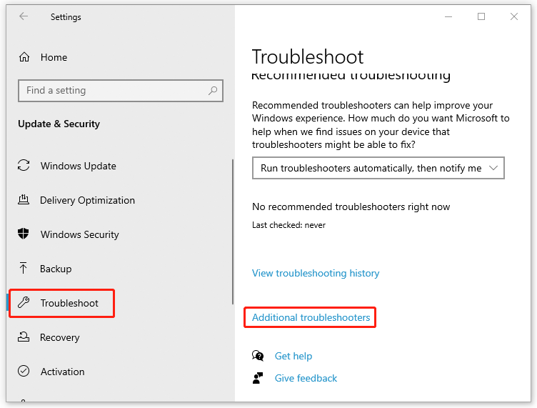 Choose Additional troubleshooters