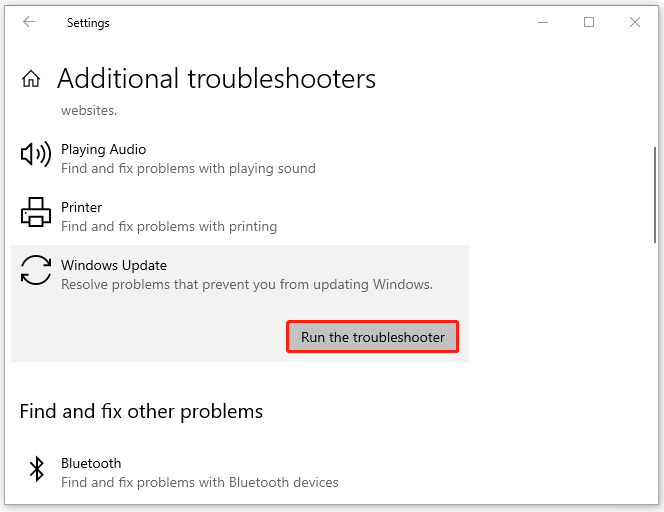 Run the Windows Update troubleshooter