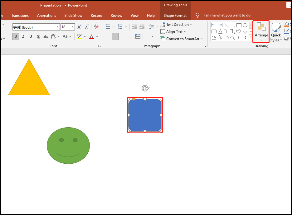 click the target object and select the Arrange tab