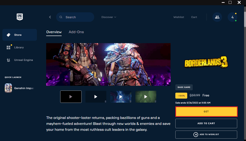 Borderlands 3 Is Free on Epic Games Store Recently