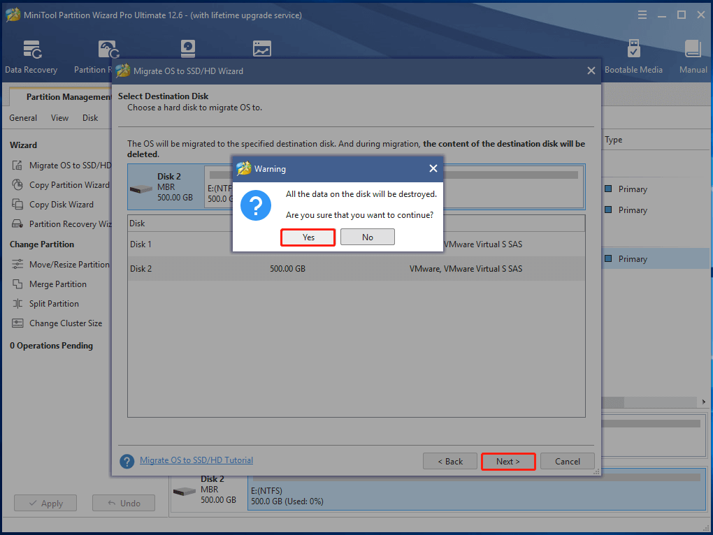 choose the destination disk