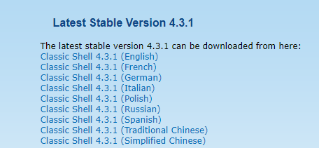 Classic Shell Download page