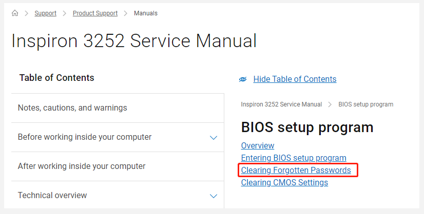 click on Clearing Forgotten Passwords on Dell Service Manual