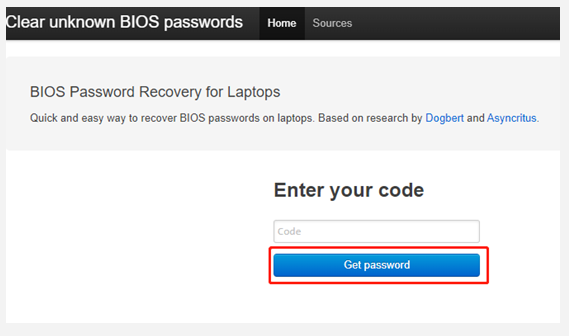 open the Clear unknown BIOS passwords website