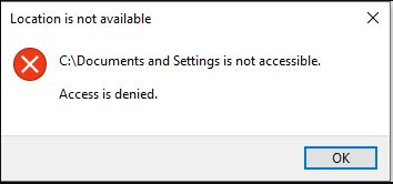 Documents and Settings access denied Windows 10