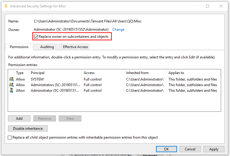 Replace owner on sub containers and objects